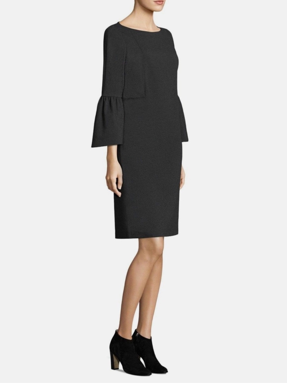 Lafayette 148 New York Black Midi Sheath Dress with Bell Sleeves
